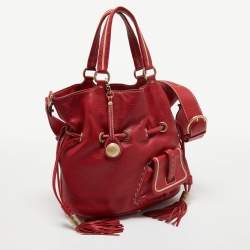 Pre Owned Lancel Red Leather Premier Flirt Bucket Bag