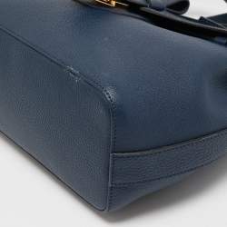 Pre Owned Lancel Blue Leather Charlie Top Handle Bag