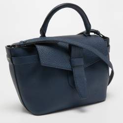 Pre Owned Lancel Blue Leather Charlie Top Handle Bag