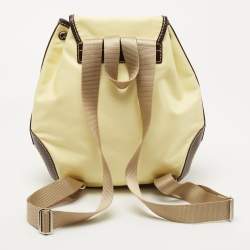 Lancel Yellow/Dark Brown Nylon and Leather Drawstring Backpack