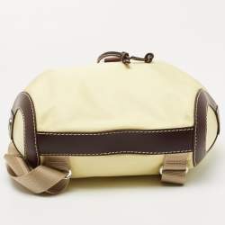 Lancel Yellow/Dark Brown Nylon and Leather Drawstring Backpack