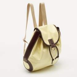 Lancel Yellow/Dark Brown Nylon and Leather Drawstring Backpack