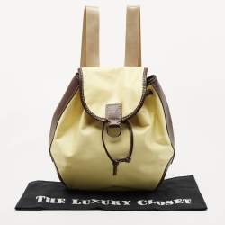 Lancel Yellow/Dark Brown Nylon and Leather Drawstring Backpack