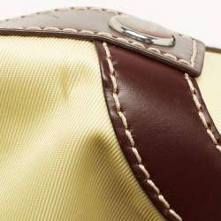 Lancel Yellow/Dark Brown Nylon and Leather Drawstring Backpack