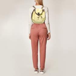 Lancel Yellow/Dark Brown Nylon and Leather Drawstring Backpack