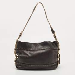 Lancel Dark Brown Wildstitch Leather Front Pocket Shoulder Bag