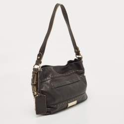 Lancel Dark Brown Wildstitch Leather Front Pocket Shoulder Bag