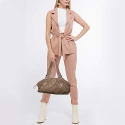 Lancel Beige Leather Buckle Handle Shoulder Bag