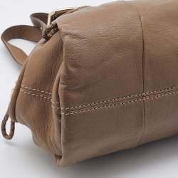 Lancel Beige Leather Buckle Handle Shoulder Bag
