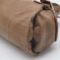 Lancel Beige Leather Buckle Handle Shoulder Bag