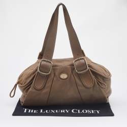 Lancel Beige Leather Buckle Handle Shoulder Bag
