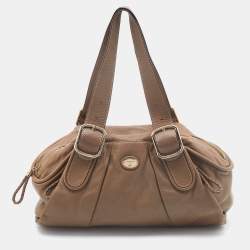 Lancel Beige Leather Buckle Handle Shoulder Bag