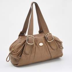 Lancel Beige Leather Buckle Handle Shoulder Bag