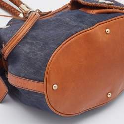 Pre Owned Lancel Blue/Brown Denim and Leather Premier Flirt Bucket Bag