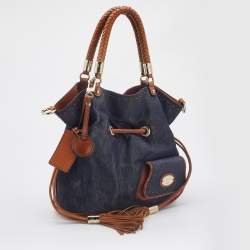 Pre Owned Lancel Blue/Brown Denim and Leather Premier Flirt Bucket Bag