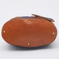 Pre Owned Lancel Blue/Brown Denim and Leather Premier Flirt Bucket Bag