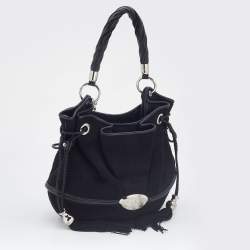 Lancel Black Canvas and Leather Le Brigitte Bardot Hobo