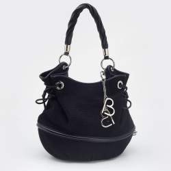 Lancel Black Canvas and Leather Le Brigitte Bardot Hobo