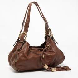 Lancel Brown Leather Drawstring Bucket Bag