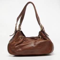 Lancel Brown Leather Drawstring Bucket Bag