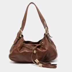 Lancel Brown Leather Drawstring Bucket Bag