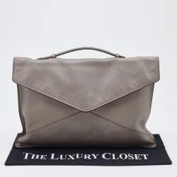 Lancel Grey Leather Envelope Flap Clutch Bag