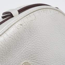 Pre Owned Lancel Silver Leather Logo Embellished Crossbody Bag