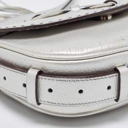 Pre Owned Lancel Silver Leather Logo Embellished Crossbody Bag