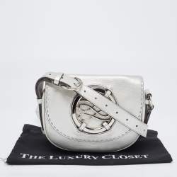 Pre Owned Lancel Silver Leather Logo Embellished Crossbody Bag