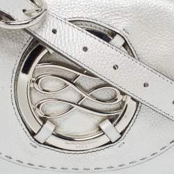Pre Owned Lancel Silver Leather Logo Embellished Crossbody Bag
