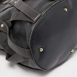 Pre Owned Lancel Dark Brown Leather Elsa Sellier Bucket Shoulder Bag