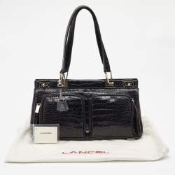 Pre Owned Lancel Black Crocodile Leather Double Pocket Tote