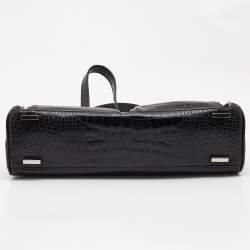 Pre Owned Lancel Black Crocodile Leather Double Pocket Tote