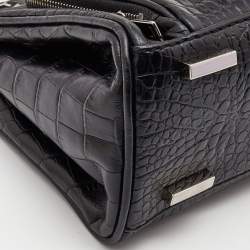 Pre Owned Lancel Black Crocodile Leather Double Pocket Tote