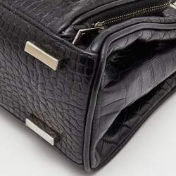 Pre Owned Lancel Black Crocodile Leather Double Pocket Tote