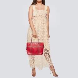 Lancel Red Embossed Leather Drawstring Tote