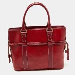 Lancel Red Embossed Leather Drawstring Tote