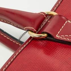 Lancel Red Embossed Leather Drawstring Tote