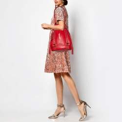 Lancel Red Leather Drawstring Hobo
