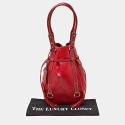 Lancel Red Leather Drawstring Hobo