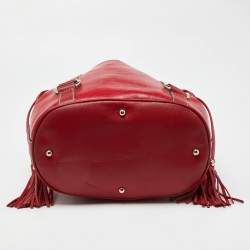 Lancel Red Leather Drawstring Hobo