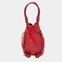 Lancel Red Leather Drawstring Hobo
