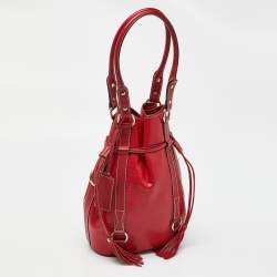 Lancel Red Leather Drawstring Hobo