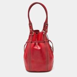 Lancel Red Leather Drawstring Hobo