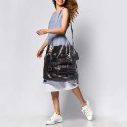 Lancel Metallic/Navy Blue Croc Embossed Leather Large Premier Flirt Bucket Bag