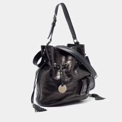 Lancel Metallic/Navy Blue Croc Embossed Leather Large Premier Flirt Bucket Bag