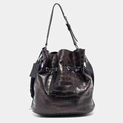Lancel Metallic/Navy Blue Croc Embossed Leather Large Premier Flirt Bucket Bag