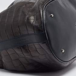 Lancel Metallic/Navy Blue Croc Embossed Leather Large Premier Flirt Bucket Bag
