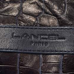 Lancel Metallic/Navy Blue Croc Embossed Leather Large Premier Flirt Bucket Bag