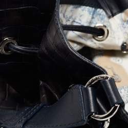Lancel Metallic/Navy Blue Croc Embossed Leather Large Premier Flirt Bucket Bag